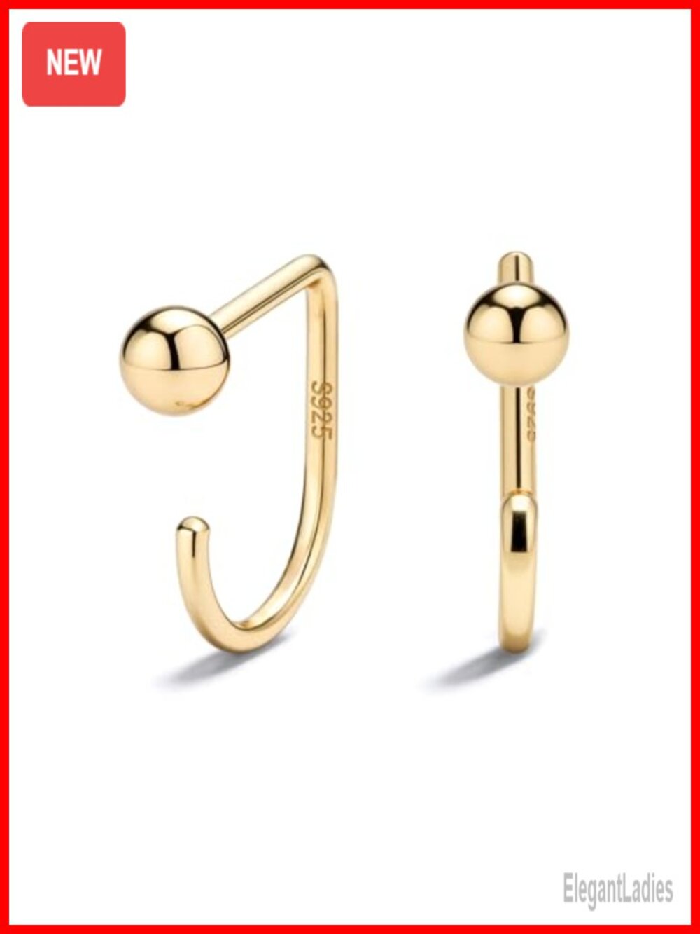 925 Sterling Silver 14K Gold Plated Huggie Half Hoop Earrings